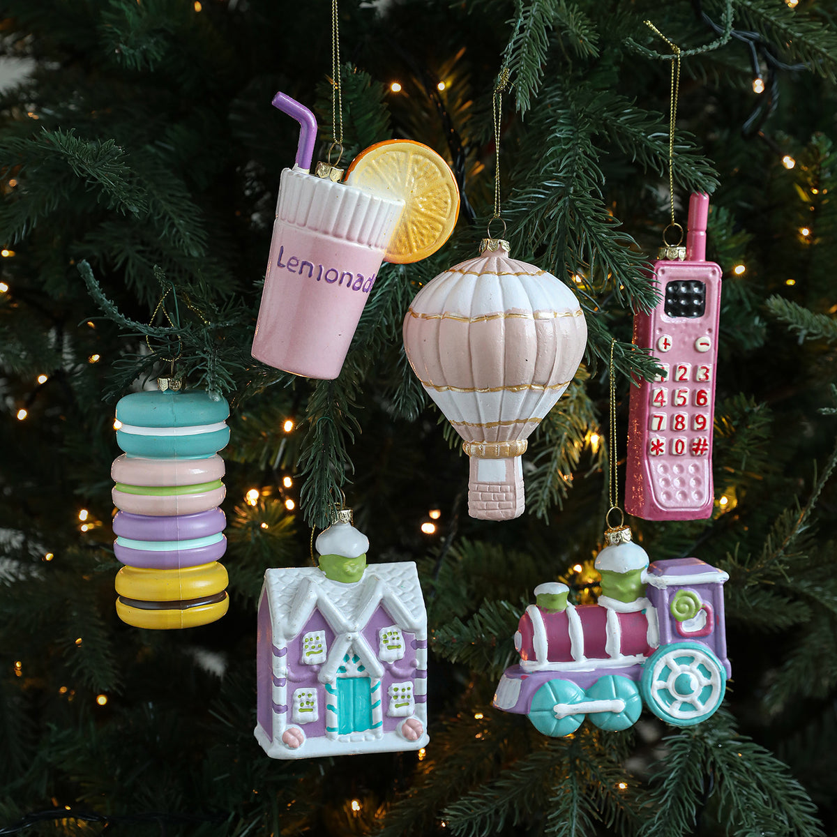 The Fluffy One Colorful Hanging Travel Theme Ornaments Set