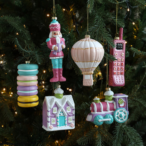 The Fluffy One Colorful Hanging Travel Theme Ornaments Set