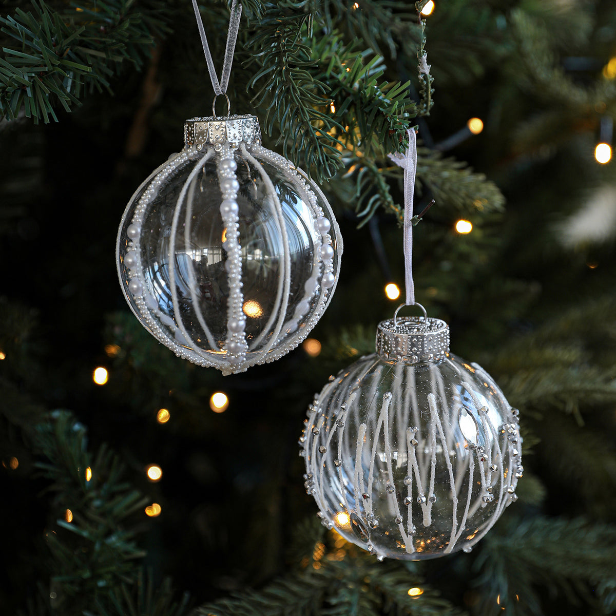 The Fluffy One Silver Etched Pattern Glass Baubles